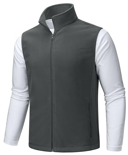 TACVASEN Men's Body Warmer Gilet Outdoor Golf Vest Warm Zipped Pockets Sleeveless Jacket Dark Grey,XL