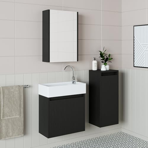 Badmöbelset 50cm Unterschrank mit Waschbecken Badezimmer Möbel Gäste WC (4-teiliges Badmöbelset, schwarz)