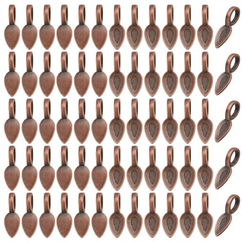 GOMAKERER 200 Pcs Glue On Bails Spoon, Red Copper Color Glue-on Pendant Bails Necklace Bails Glue On Earring Bails for Pendants Necklace Earring Jewelry Making