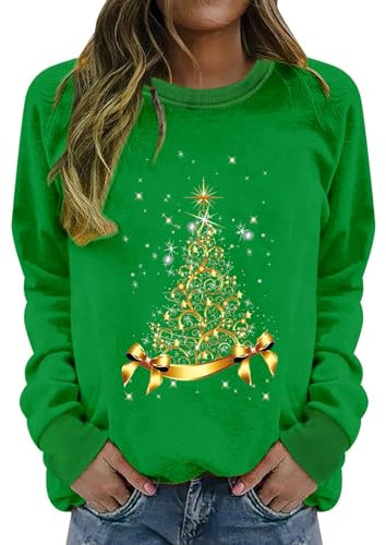Generisch Oberteil Weihnachtsfeier Damen Billig Kostüm Lässiger Sweatshirt für Damen Lässiges Tops Atmungsaktiv Tshirt Lose Shirt Weihnachtspulli Damen Rentier Weihnachts Tshirt Damen