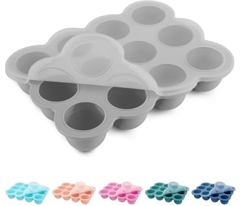 Aufbewahrung von Babynahrung aus Silikon, 12 x 45ml Babynahrung Einfrieren Behälte aus mit Silikon Deckel,BPA-frei,Perfekt für Hausgemachte Babynahrung, Gemüse, Eiswürfeln,Fruchtpüree und Muttermilch