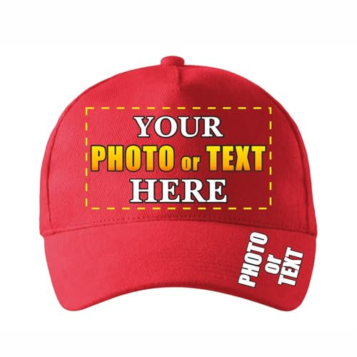 lepni.me Personalisierte Unisex-Kappen mit Text Name Logo Einstellbar Bedruckte Cap für Erwachsene Benutzerdefinierter Hüte mit Schnallenverschluss (Einstellbar Rot Mehrfarben)