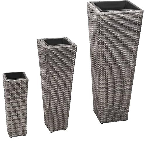 Homgoday Garten-Hochbeet 3-TLG. Poly Rattan Grau