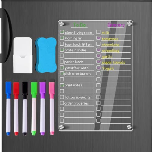 Acrylic Magnetic Dry Erase Board for Fridge, Clear Magnetic to Do List for Refrigerator, Magnetic Pen Holder and Eraser,12X8