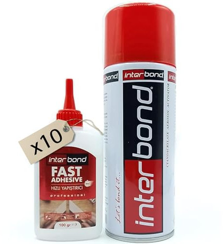 Interbond Sekundenkleber Extra Stark 100g mit Aktivator Sprühkleber 400ml Spray 10er-Pack Alleskleber Set für Profi Reparaturen - Ideal für Materialien wie Kunststoff, Metall, Holz und Keramik