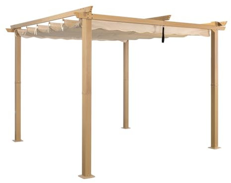 Angel Living 3 x 3M Garten Pergola Pavillon Gartenpavillon aus Aluminium in anthrazit, Dachrohre aus Stahl, Verstellbares Dach aus Polyester Cremegelb