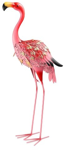 QNGCOLRCY Statues de jardin, sculptures de flamants roses, art en métal pour patio, décoration d'oiseaux roses, décoration de terrasse, cour, pelouse, véranda, ornement flamant rose