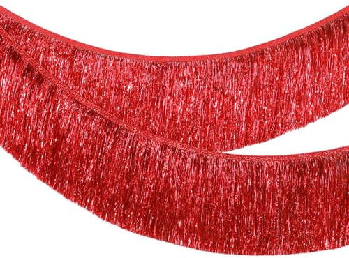 MORAINJAY Rot Lametta Fransen Girlande, 20x200cm Metallic Foil Fringe Garland Lametta Glitzer Vorhang für Parade Floats, Verlobung Hochzeit, Weihnachten, Geburtstagsparty, Halloween Partydekor