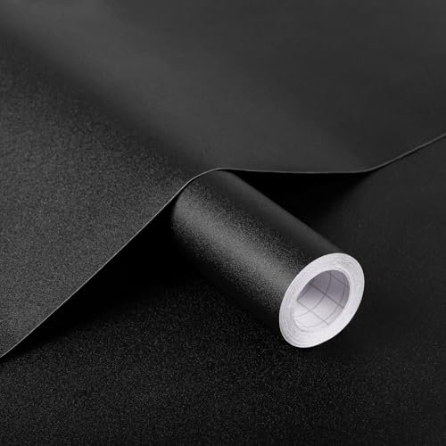 Honcet Black Vinyl Wrap Matt, 40x300cm Self Adhesive Wallpaper Black Vinyl, Sticky Back Plastic for Furniture Kitchen Worktop Cupboards