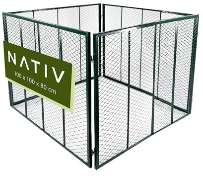 NATIV Garten Komposter 100x100x80 cm dunkelgrün, Metallkomposter mit 800 Litern, Drahtkomposter für eigenen Kompost, Metall Komposter als Kompostsieb nutzbar, Kompostierer (dunkelgrün, 800 Liter)