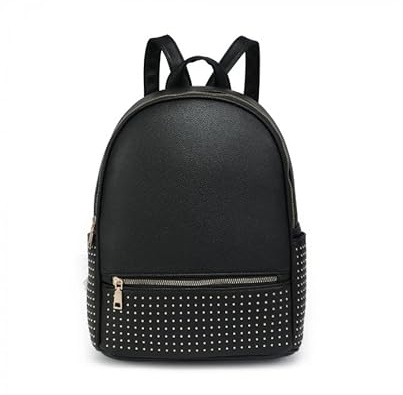 JFY Studded Zip Pocket Backpack (Black)