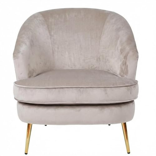 FWStyle Stone Velvet Padded Tub Chair Armchair – Cushioned Accent Seating with Gold Metal Legs – Partially Assembled for Living Room, Bedroom, Home Office – 80 x 72 x 68cm