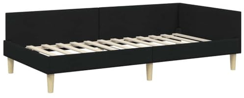 vidaXL Corner Bed Frame Black 90 x 190 cm Fabric and Engineered wood, Contemporary Corner Bed Frame, Adjustable Headboard, Durable Polyester Material, Space Saving Stylish Bedding Solution