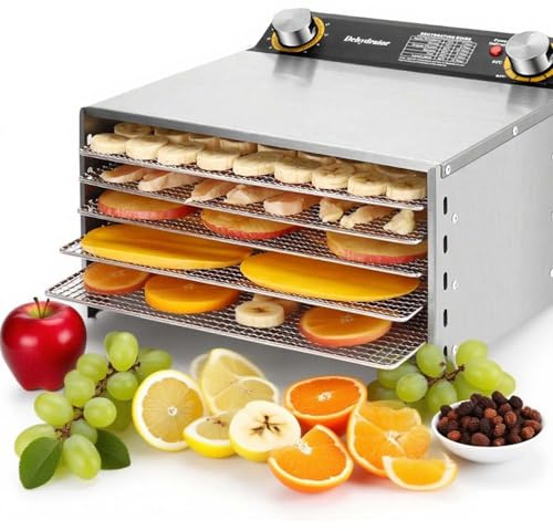 CUTANGELAR Electric Food Dehydrator,Stainless Steel Fruit Dryer, Stainless Steel Dryer, 360° Hot Air Circulation System with Removable Trays, Perfect for Vegetables, Herbs, and Yogurt(6Layers/400W)