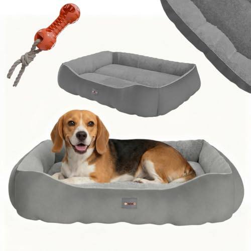 BENNO® Hundebett Sammy quadratisch 80x65x17 cm, Polyester mit Polypropylen-Füllung, maschinenwaschbar, Rutschfester Boden, inkl. Kauknochen - gemütlicher Schlafplatz für Hunde, anthrazit
