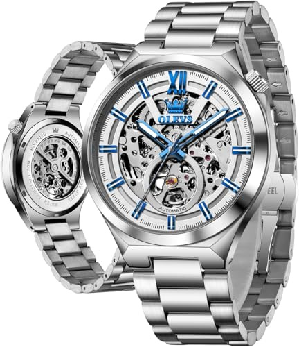 OLEVS Automatisch Uhr für Herren Tourbillon Diamant Luxus Dresswatch Edelstahl Wasserdicht Leuchtend Armbanduhr
