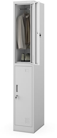 Jan Nowak Spind Schließfachschrank Metall, 2 Fächer, 32 x 185 x 45 cm | Sozialschrank mit Kleiderstange, Lüftung, Etikettenhaltern, 4 Schlüsseln, Stahl 0,6 mm, Wandmontage, robust für Umkleideraum
