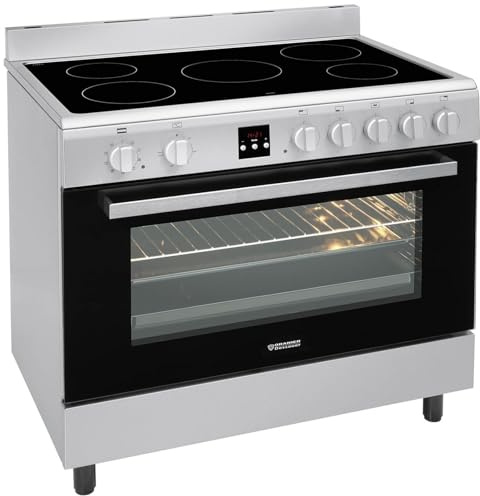 Oanier Elektro Standherd mit Backofen 90 cm DC199904 - Glaskeramikkochfeld mit 5 Kochzonen, 105 Liter Backraum, Umluft, Grill, Pizzastufe, 2-fachem Teleskopauszug & Edelstahl Reling
