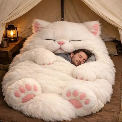 Sac de couchage pour chats pour adultes, 175 cm lavable, douillet et chaud en peluche de chat pour les humains, charmants sacs de couchage enveloppants pour chats, cadeaux pour femmes et hommes
