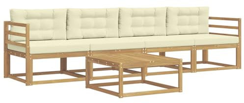 vidaXL Outdoor-Sofagarnitur mit Kissen 4 pcs Weiß und Creme, Outdoor-Sofa-Set, modernes Gartenmöbel, modulare Sitzgruppe für Komfortables Entspannen im Freien