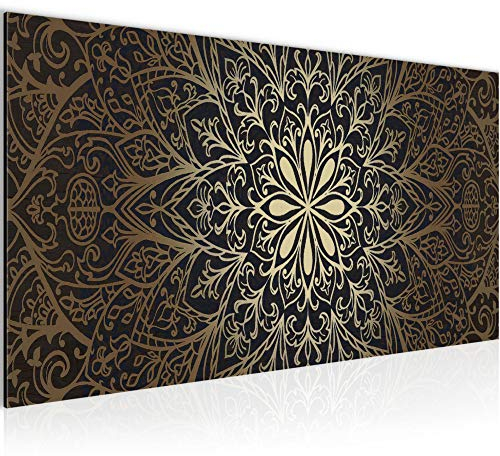 Runa Art Tableau Decoration Murale Mandala Abstrait 1 Partie Moderne Toile non tissée Salon Salle Oriental Noir Or 107412a