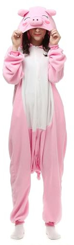 LBJR Pigiama Adulti Animali Cosplay Costume Carnevale Halloween Onesie,S,Maiale Rosa