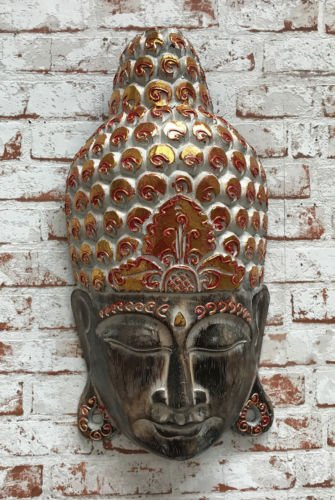 indochine-interiors.de Buddha-Maske-Buddha-Kopf-Dekomaske-Büste–Relief-Wandskulptur-Interieur (30 cm)