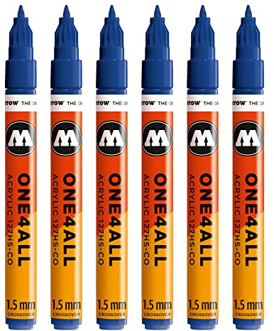 Molotow One4All 127HS-CO Acryl Marker 6 Stück, Farbe 204 echtblau | 1,5 mm Strichstärke, hochdeckend und permanent, schnell trocknend, UV-beständig, nachfüllbar, für fast alle Untergründe