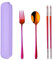 SBOMHS Stainless Steel Portable Travel 3-Piece Cutlery Set with Case Fork Spoon Chopsticks for 1 Camping Flatware for School Picnic Utensils Brown Red