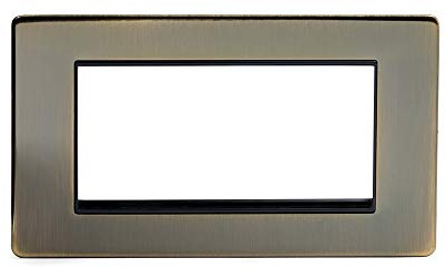 Soho Lighting Antique Brass 2 Gang Euro Module Faceplate Blk Ins Screwless