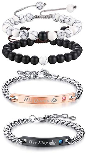 Aroncent Pärchen Armband, Her King, His Queen Edelstahl Armreif Geflochten Verstellbar Armbänder