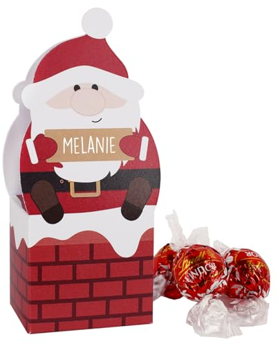 Herz & Heim® Lindt Lindor Kugeln 3 Stück in Weihnachtsmann-Verpackung als Mitarbeitergeschenk oder zum Nikolaus mit Wunschnamen personalisiert