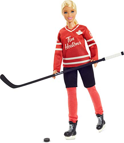 Tim Hortons Barbie Doll (12-inch Curvy) Collectible Barbie Doll Wearing Hockey Uniform, with Doll Stand and Certificate of Authenticity, for 6 Year Olds and Up, Red