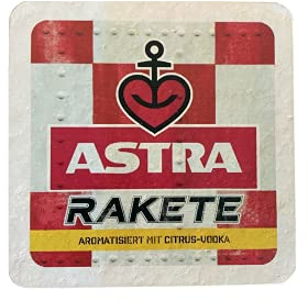ASTRA Bier Naturstein Untersetzer Bieruntersetzer Bierdeckel mit Original Astra-Etiketten, Geschenkidee aus St. Pauli (Rakete)