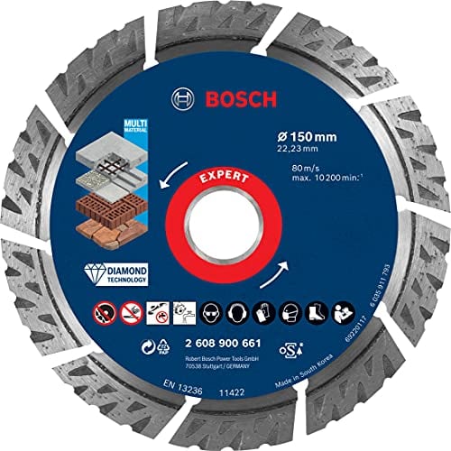 Bosch 1x EXPERT MultiMaterial Diamanttrennscheiben (für Beton, Stahlbeton, Ø 150 mm, Professional Zubehör Großer Winkelschleifer)