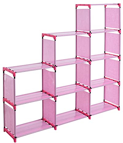 ESTEXO Treppenregal Stufenregal Regal Bücherregal Schrank Bücherschrank Standregal Wandregal Stoffregal 9 Fächer Pink