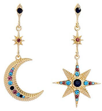 Yifnny Stern und Mond Ohrringe - Asymmetrische Mondstern Sonne Ohrstecker, Funkelnde Böhmische Lange Ohrringe für Frauen, Mondschmuck (Style 1)