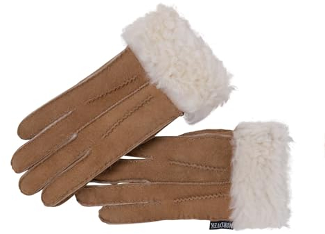 Nordvek Damen Handschuhe aus Lammfell, umklappbarer Bund, Veloursleder, Nr. 301 100, Kastanienbraun, M/L