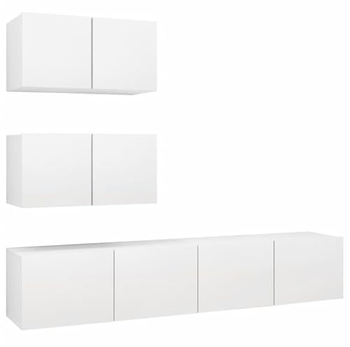 vidaXL TV Schrank Set 4-TLG. Wohnwand Schrankwand Anbauwand TV Möbel Hängeschrank Wandschrank Lowboard HiFi-Schrank Fernsehschrank Weiß Holzwerkstoff