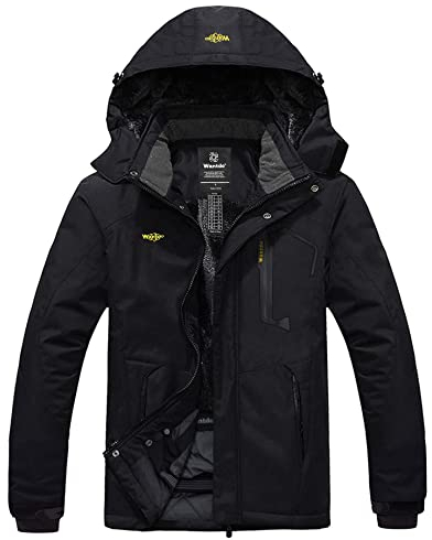 Wantdo Herren Berg Ski Jacke Warmer Winter Fleece Mantel Wasserdichter Atmungsaktive Jacke Outdoor Kapuzen Windbreaker Jacken Schwarz L