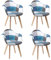 EGOONM Lot de 4 fauteuils Patchwork, chaises de Salle à Manger en Lin Idéal pour Salle à Manger, Salon, café, etc. (Bleu)