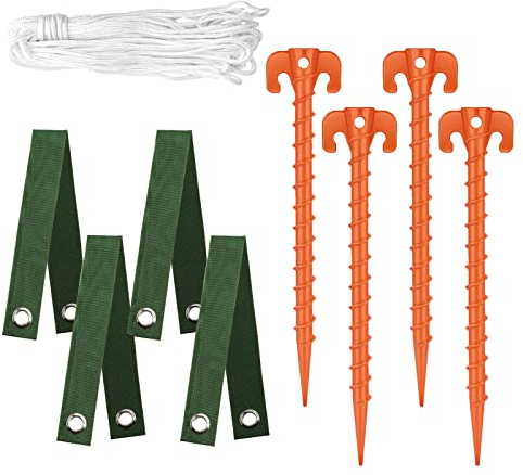 KINBOM Baumpfahl-Kit 4 Baumpfähle 4 Nylon-Baumgurte 1 Seil (32,8 Fuß) Baumstützen Junge Bäume Baumanker-Kit für Junge Bäume gegen Extremes Wetter