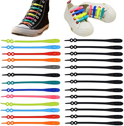 yeemeen Lacci in Silicone, 28 Pcs Lacci Scarpe Silicone, Lacci Elastici Pigri, Lacci Elastici in Silicone per Bambini, Adulti, Camminare, Corsa Atletica, 14cm(Colore Misto)