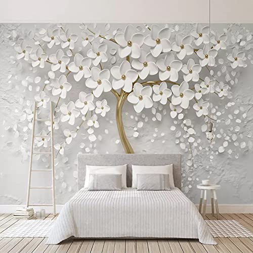 TANYANG Personnalisé 3D Photo Papier Peint Peintures Murales Fleurs Blanches Arbre Salon Canapé Tv Chambre Fond Mur Décor À La Maison Peinture Fresque 300Cm(W)×210Cm(H)