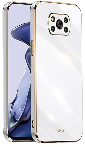 EASSGU Galvanisierter Rahmen Handyhülle für Poco X3 Pro/Poco X3 NFC (6.67 Inches), Weiche TPU Silikon Schutzhülle - Weiß