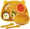 Assiette Bébé Set avec Ventouse Cuillères à Fourchette pour Bébé,Antiderapant Bol à Ventouse, Lot de 4 Silicone Vaisselle Enfant,Set de Repas 100% sans BPA ,Passe Lave Vaisselle et Micro Onde,Jaune
