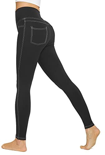 G4Free Leggings für Frauen Hohe Taille Stretchy Jeggings mit Taschen Bauchweg Jeans Look Leggings, Schwarz 1, X-Groß