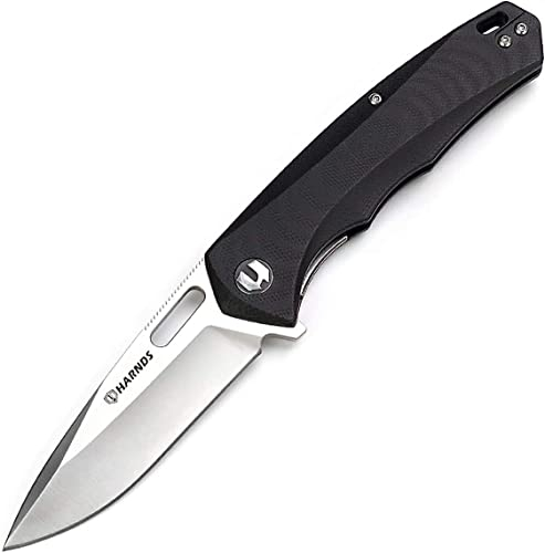 Harnds Castor CK6118 Couteau Pliant avec Lame en Acier Japonais Aus-8, Manche en G10 avec 3 Options de Couleur, Clip à 2 Positions, 123 g (Noir)