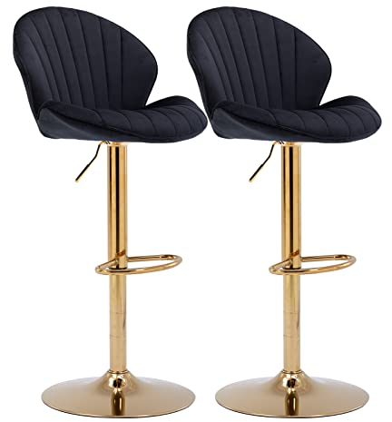 chairus 2er Set Drehbarer Barhocker aus Samt Hohe Hocker Höhenverstellbar Barstuhl Ohne Arme Küchenstühle mit Fußstütze (Schwarz(Samt)-2)
