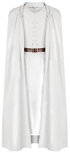 Seaehey Gandalf Cosplay Kostüm Weiß Umhang mit Kapuze Zauberer Robe Lang Tunika Oberteile und Gürtel Set Gandalf Weiß Kostüm Mittelalter Mönch Umhang für Halloween